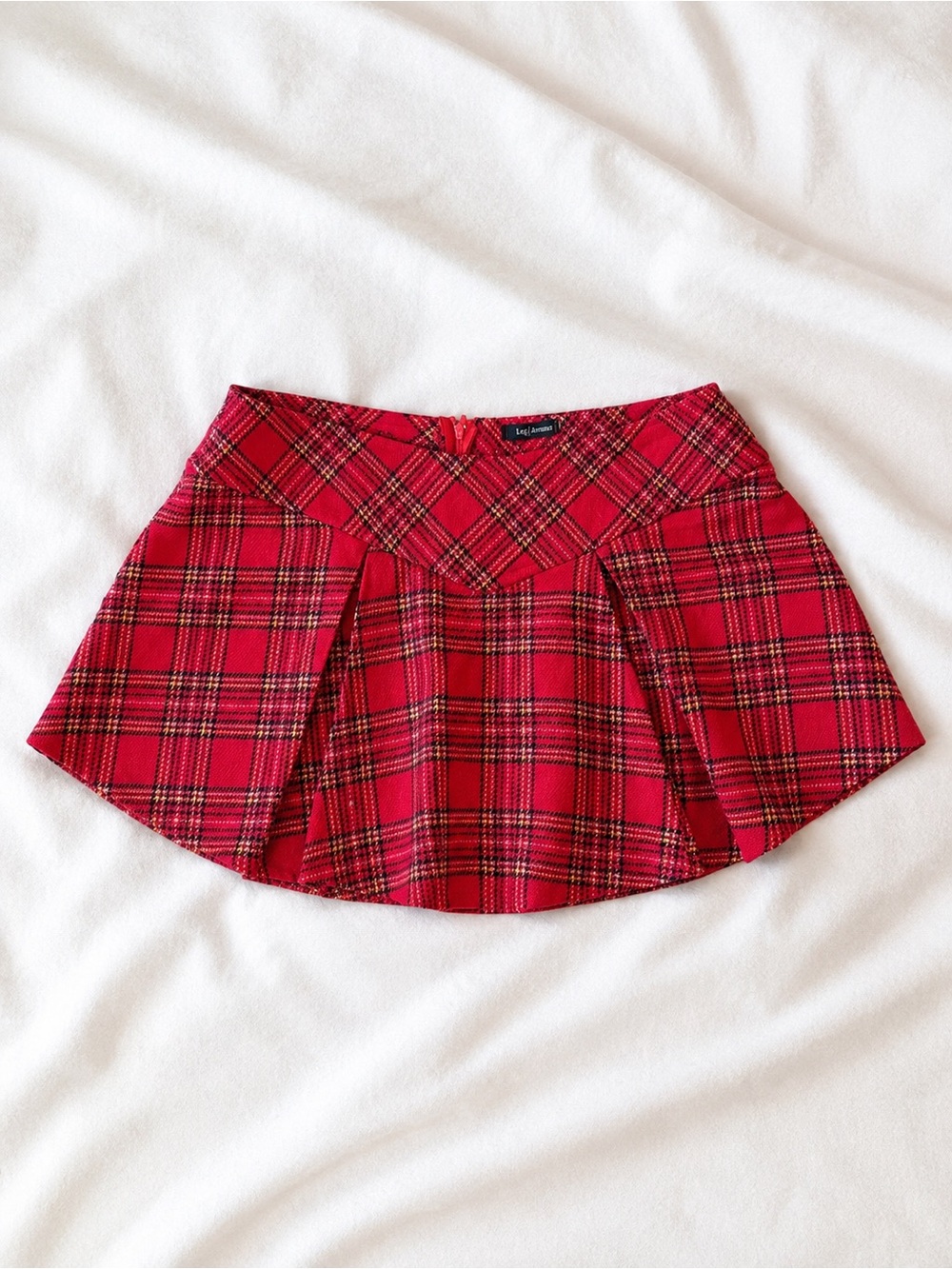 Red Plaid Pleated Mini Skirt